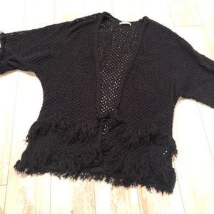 American Eagle fringed cardigan extra small black short sleeve dolman open knit